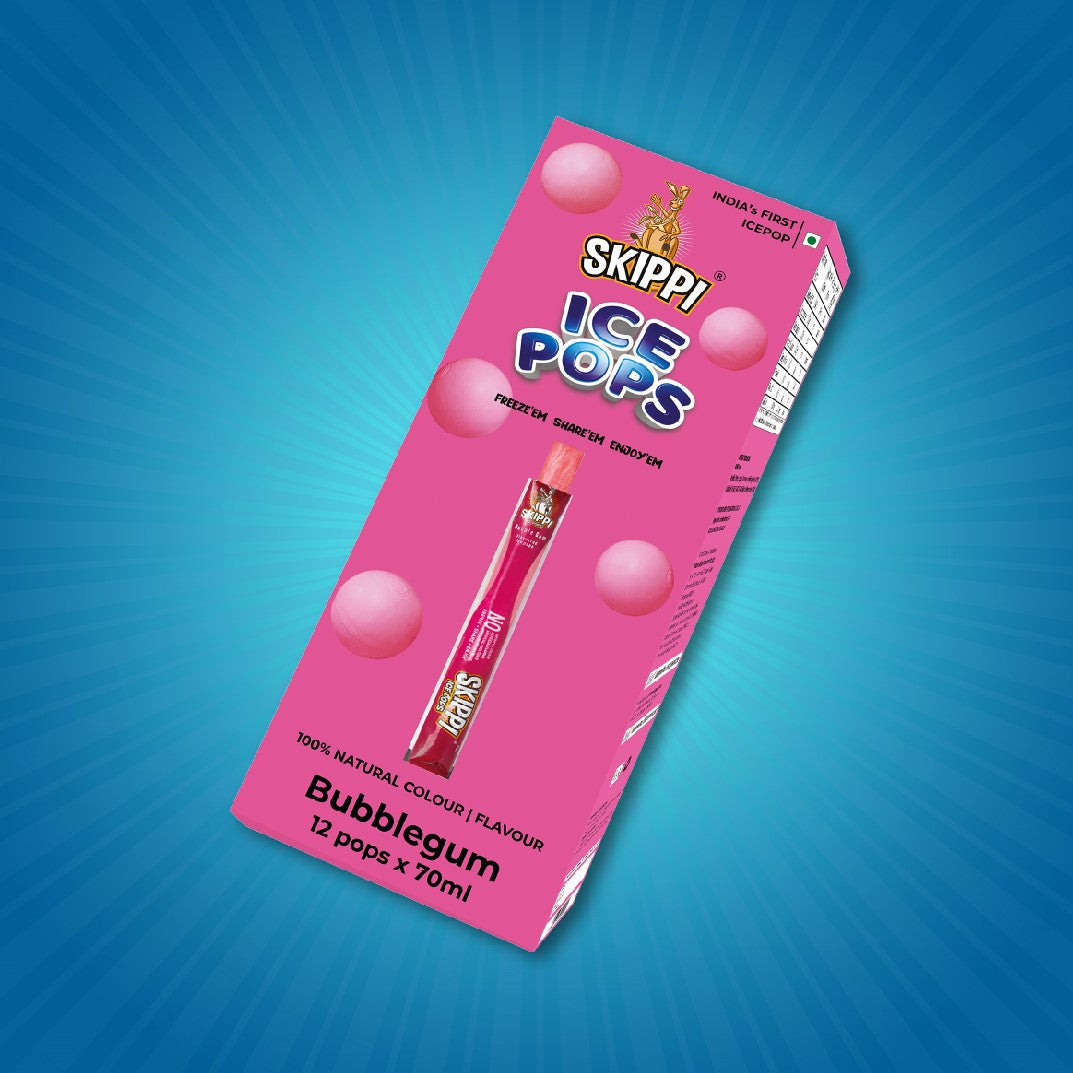 Bubble Gum Flavor Skippi Natural Ice pop,  Pack of 12 Ice Pops
