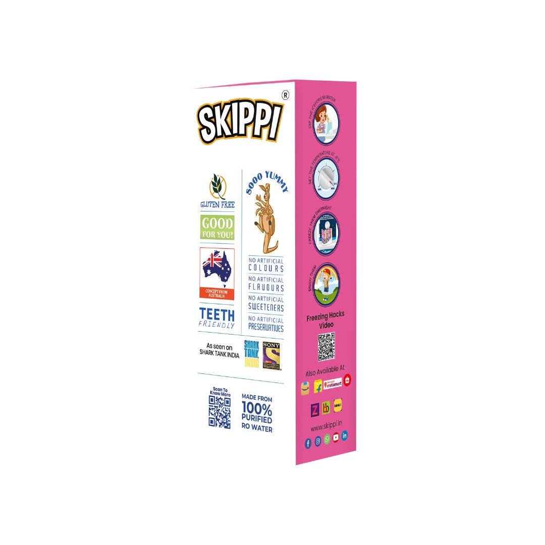 Bubble Gum Flavor Skippi Natural Ice pop,  Pack of 12 Ice Pops