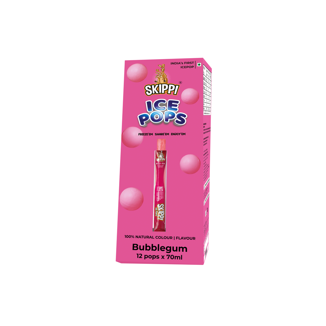 Bubble Gum Flavor Skippi Natural Ice pop,  Pack of 12 Ice Pops