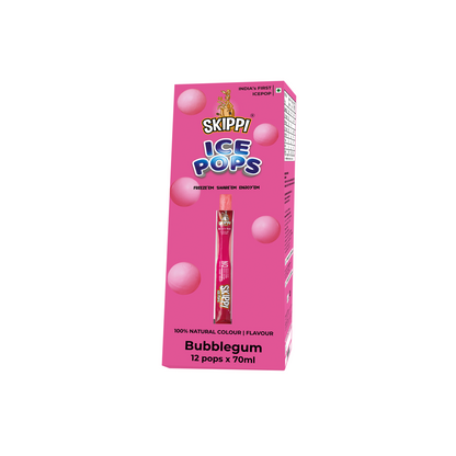 Bubble Gum Flavor Skippi Natural Ice pop,  Pack of 12 Ice Pops