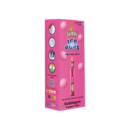 Bubble Gum Flavor Skippi Natural Ice pop,  Pack of 12 Ice Pops