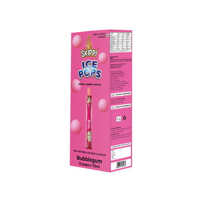 Bubble Gum Flavor Skippi Natural Ice pop,  Pack of 12 Ice Pops