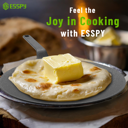 Esspy Pre-Seasoned Cast Iron Roti, Chapati Tawa, Iron Tawa Pan, Cast Iron Cookware With Silicon Handle