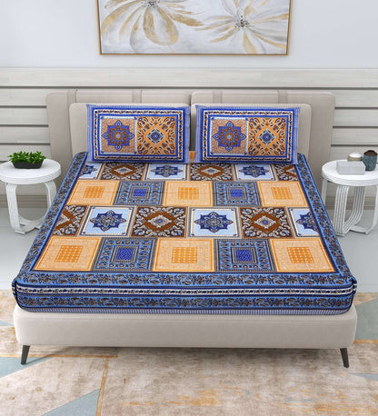 100% Pure Cotton Traditional Printed Bedsheet for Double Bed King Size Bedsheet with 2 Pillow Covers