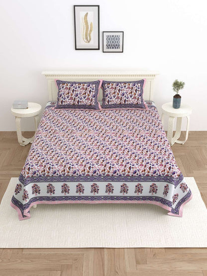 100% Pure Cotton Traditional Printed Bedsheet for Double Bed King Size Bedsheet with 2 Pillow Covers
