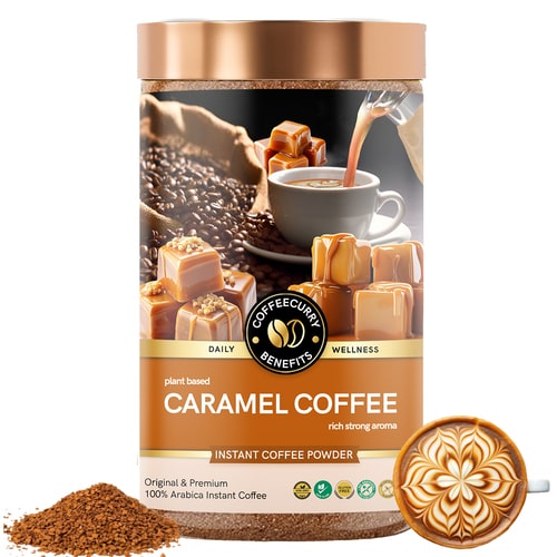 Caramel Instant Coffee Powder - Arabica Freeze Dried Coffee for Instant Hot & Cold Coffee