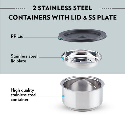 Borosil CarryFresh Steel Lunch Box Set (180ml + 280ml×2)