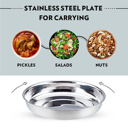 Borosil CarryFresh Steel Lunch Box Set (180ml + 280ml×2)