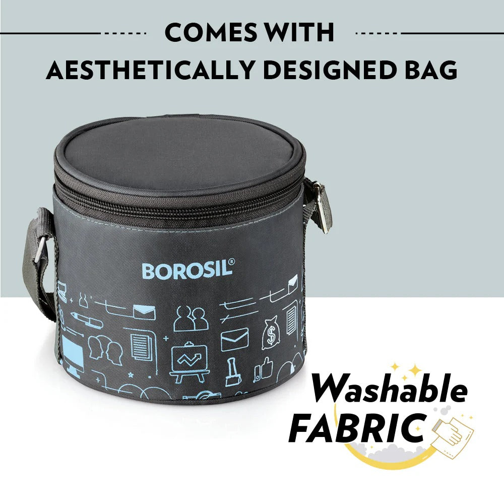 Borosil CarryFresh Steel Lunch Box Set (180ml + 280ml×2)