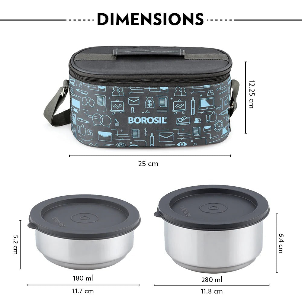 Borosil CarryFresh Steel Lunch Box Office Tiffin Set of 3