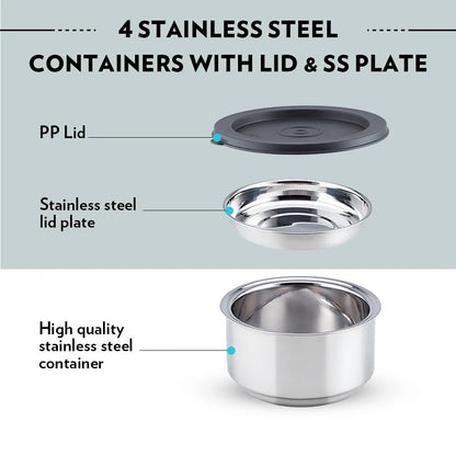 Borosil CarryFresh Steel Lunch Box Office Tiffin Set of 3