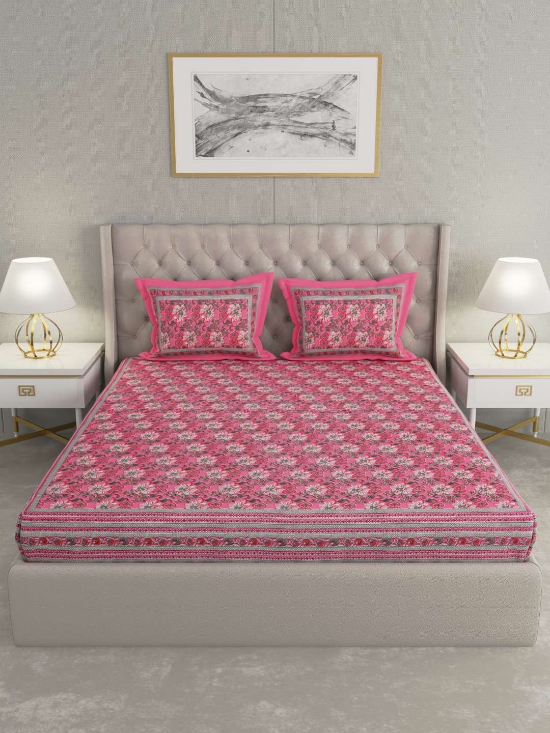 100% Pure Cotton Traditional Printed Bedsheet for Double Bed King Size Bedsheet with 2 Pillow Covers