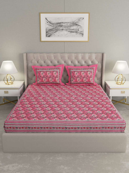 100% Pure Cotton Traditional Printed Bedsheet for Double Bed King Size Bedsheet with 2 Pillow Covers