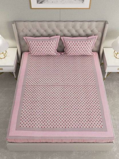 100% Pure Cotton Traditional Printed Bedsheet for Double Bed King Size Bedsheet with 2 Pillow Covers