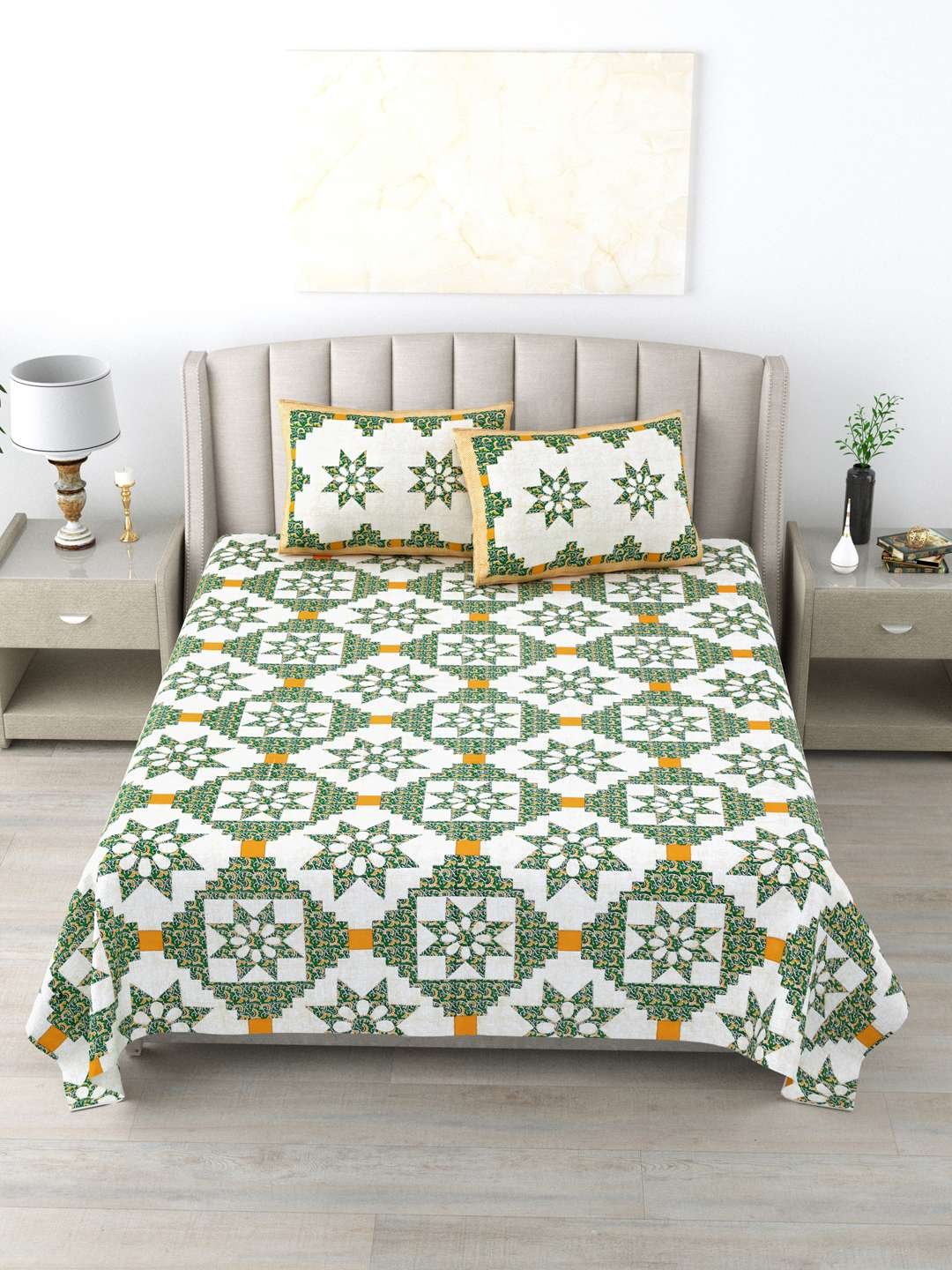 100% Pure Cotton Traditional Printed Bedsheet for Double Bed King Size Bedsheet with 2 Pillow Covers