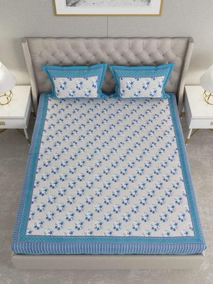 100% Pure Cotton Traditional Printed Bedsheet for Double Bed King Size Bedsheet with 2 Pillow Covers