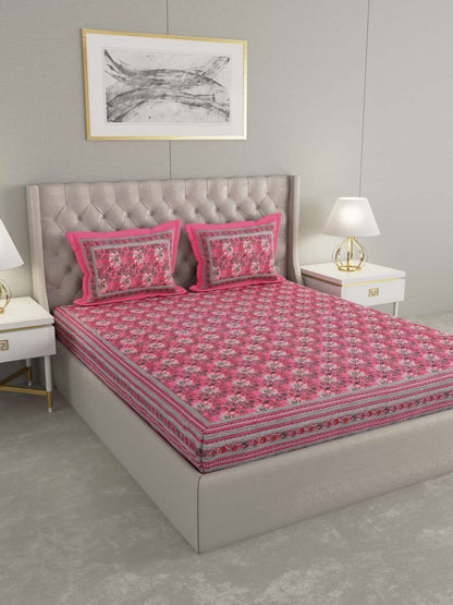 100% Pure Cotton Traditional Printed Bedsheet for Double Bed King Size Bedsheet with 2 Pillow Covers