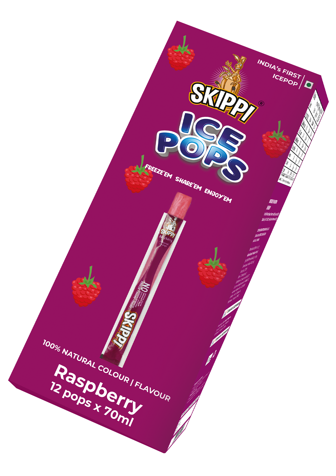 Raspberry Flavor Skippi Natural Ice Pop, Pack Of 12 Ice Pops