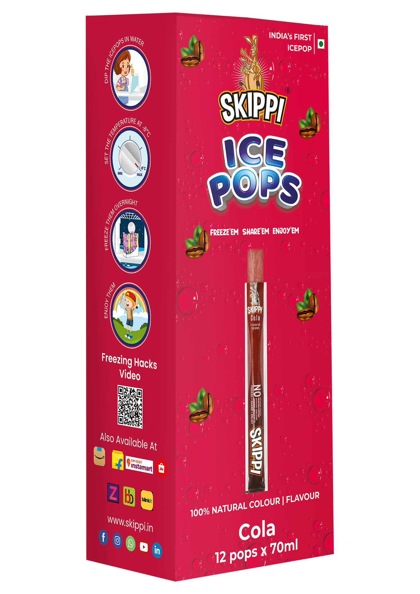 Skippi Cola Flavor Ice Pop, Pack Of 12