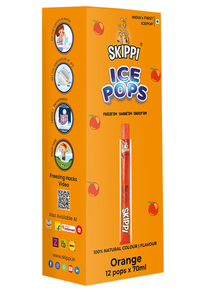 Skippi Orange Flavor Ice Pop, Pack of 12