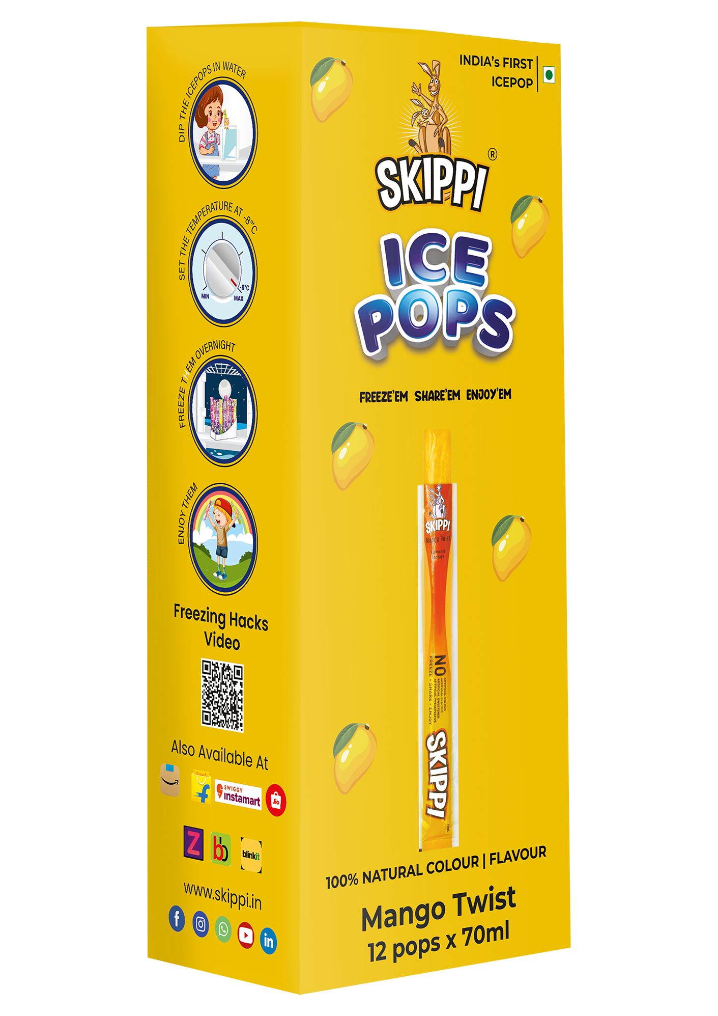 Skippi Mango Twist Flavor Ice Pop, Pack of 12