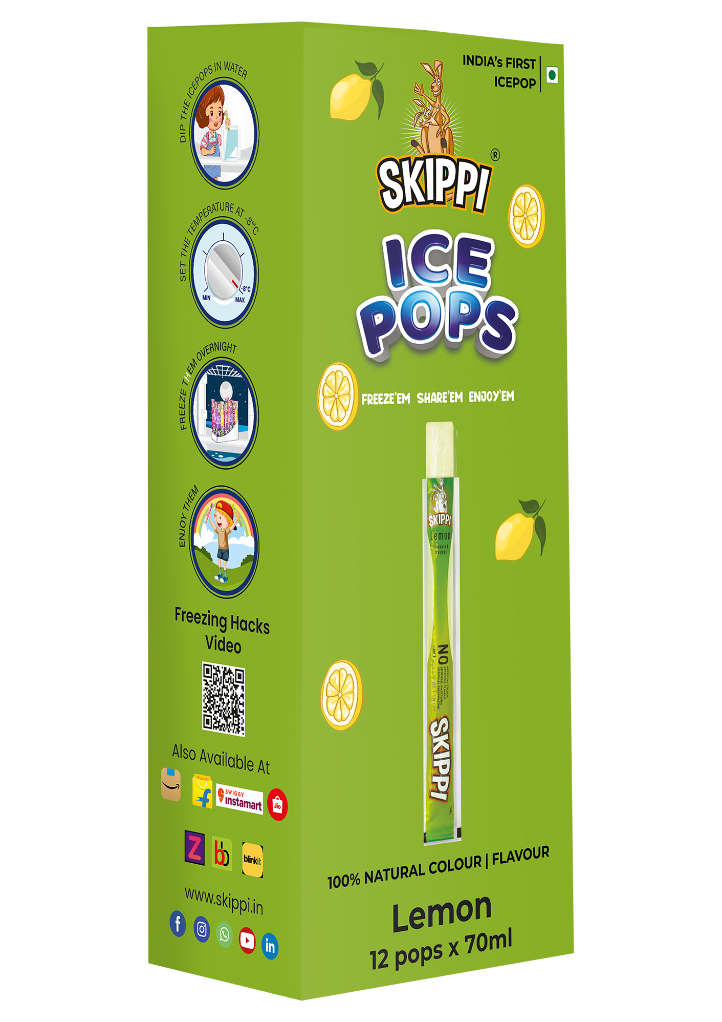 Skippi Lemon Flavor Ice Pop, Pack Of 12