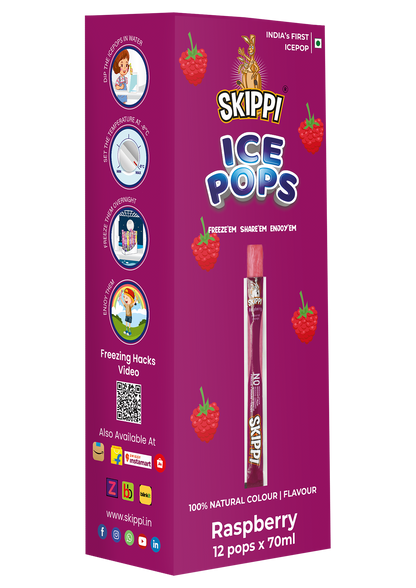 Skippi Raspberry Flavor Ice Pop, Pack Of 12