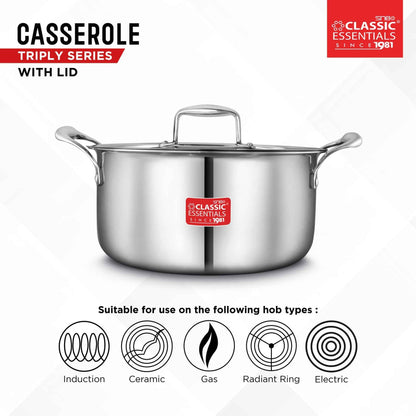 Classic Essentials Triply Stainless Steel Cook & Serve Induction Casserole with Lid 2L