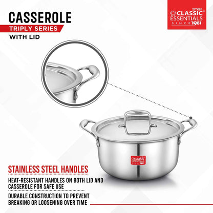 Classic Essentials Triply Stainless Steel Cook & Serve Induction Casserole with Lid 2L