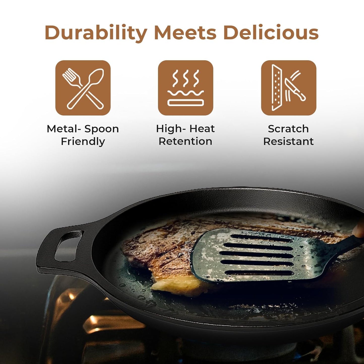 Esspy Pre-Seasoned Cast Iron Fish Fry Pan with Double Handle| Induction Friendly | Nonstick Fish Fry Pan, 100% Pure & Toxin Free, No Chemical Coating, Black