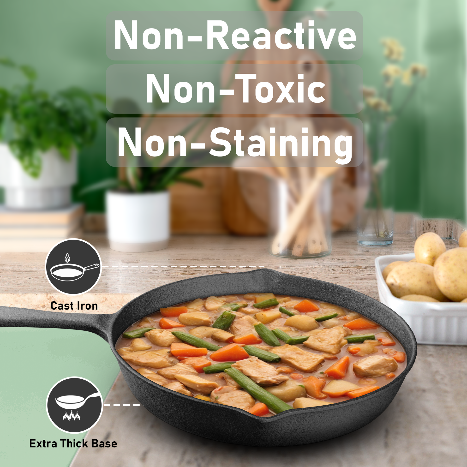Esspy 9.5 inch Cast Iron Frying Pan/Skillet With Silicon Handle Cover | Pre-Seasoned, Induction Friendly | Non-Stick Pan | 100% Pure Cast Iron, Toxin-Free & Chemical-Free | Black
