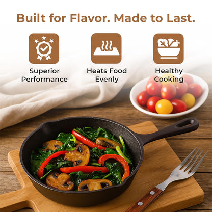 Esspy Cast Iron Frying Pan/Skillet | Pre-Seasoned, Induction Friendly | Non-Stick Pan | 100% Pure Cast Iron, Toxin-Free & Chemical-Free | Black