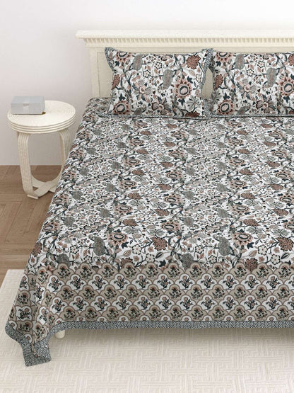 100% Pure Cotton Traditional Printed Bedsheet for Double Bed King Size Bedsheet with 2 Pillow Covers