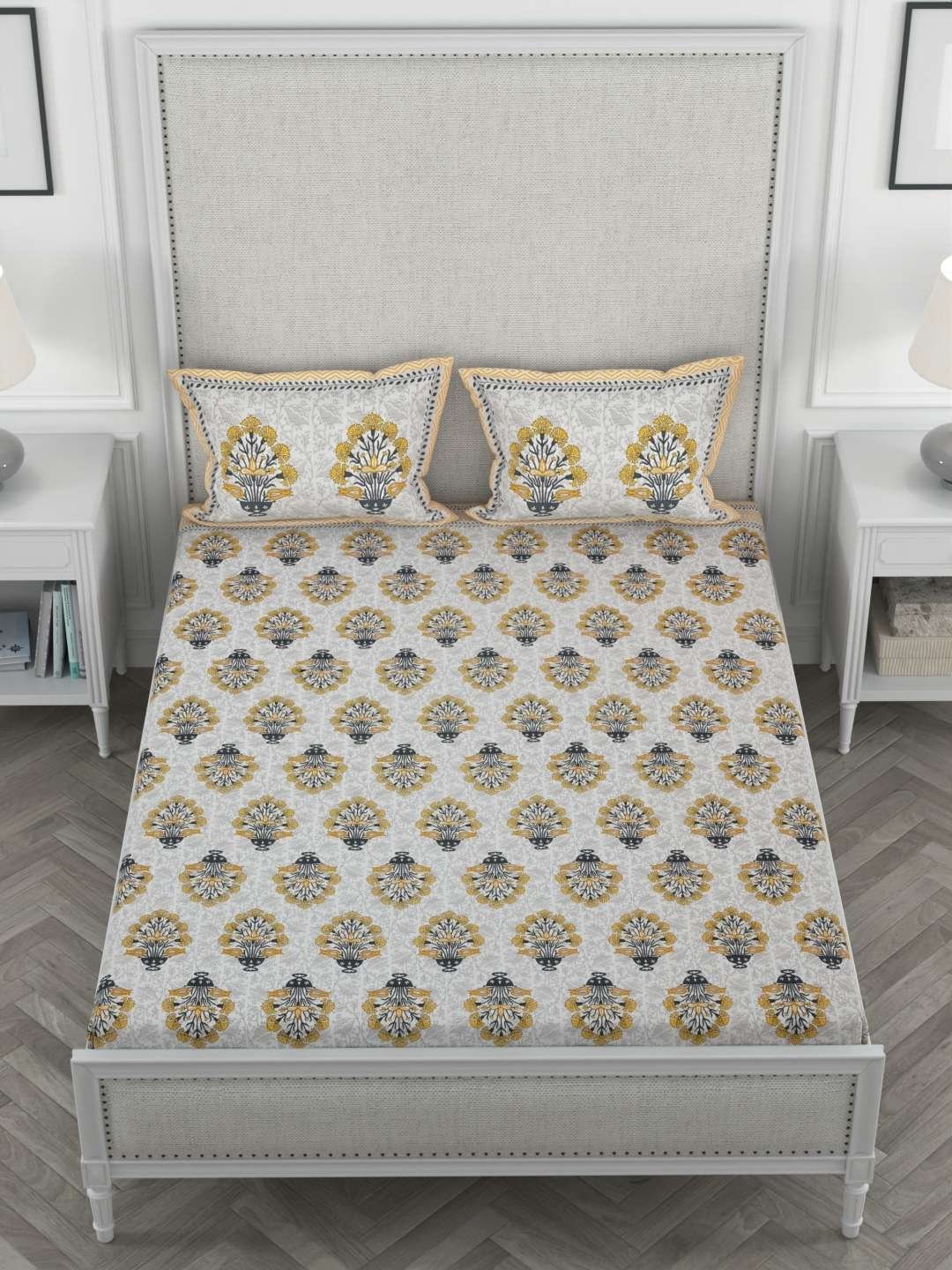 100% Pure Cotton Traditional Printed Bedsheet for Double Bed King Size Bedsheet with 2 Pillow Covers