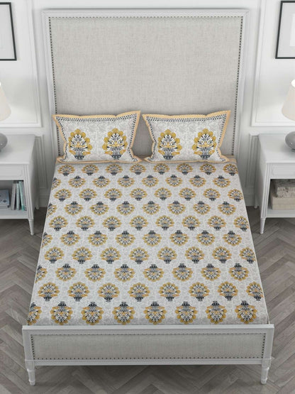 100% Pure Cotton Traditional Printed Bedsheet for Double Bed King Size Bedsheet with 2 Pillow Covers