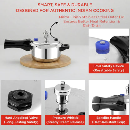 Vinod Platinum Triply Stainless Steel Pressure Cooker Induction Gas