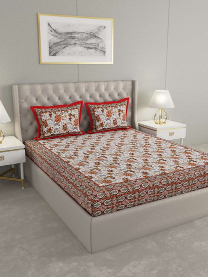 100% Pure Cotton Traditional Printed Bedsheet for Double Bed King Size Bedsheet with 2 Pillow Covers
