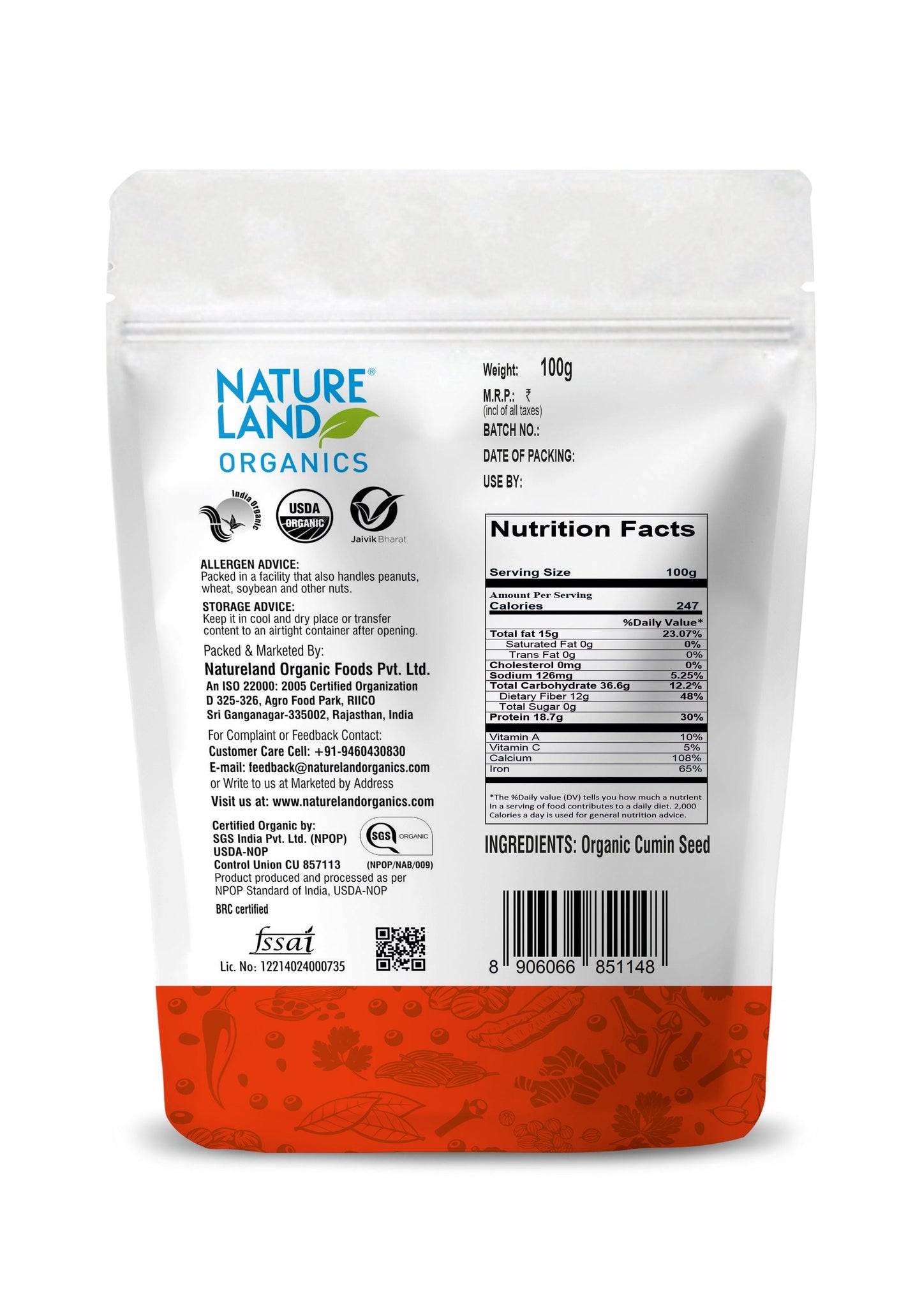 Organic Cumin Whole 100 Gm