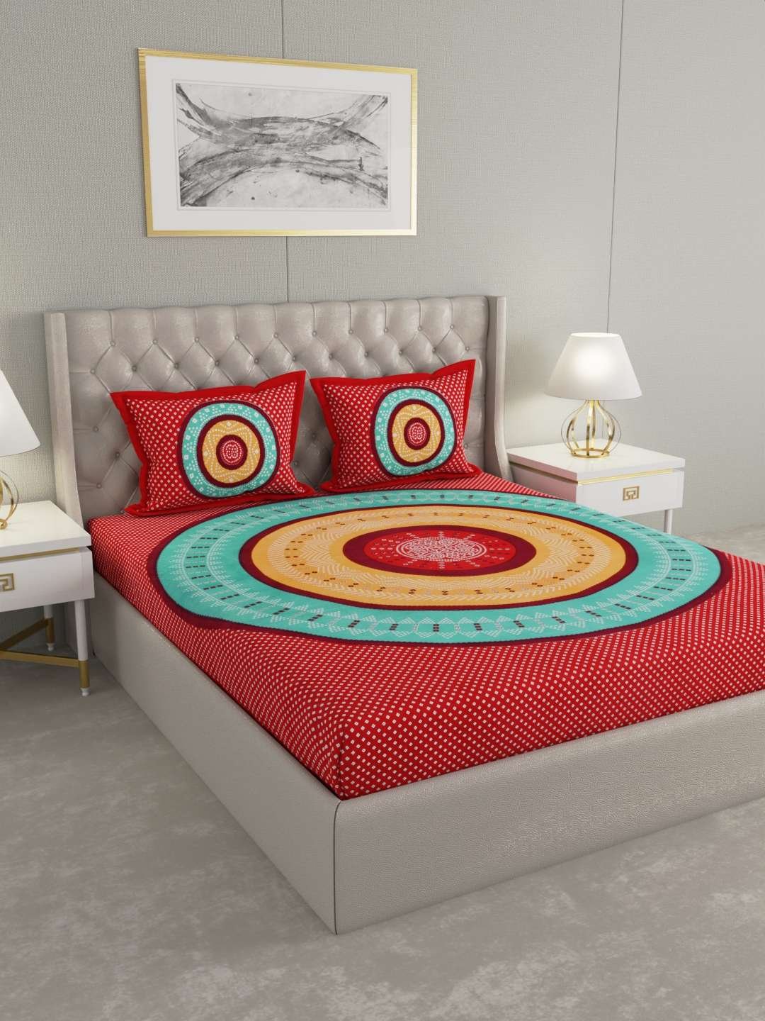 100% Pure Cotton Traditional Printed Bedsheet for Double Bed King Size Bedsheet with 2 Pillow Covers