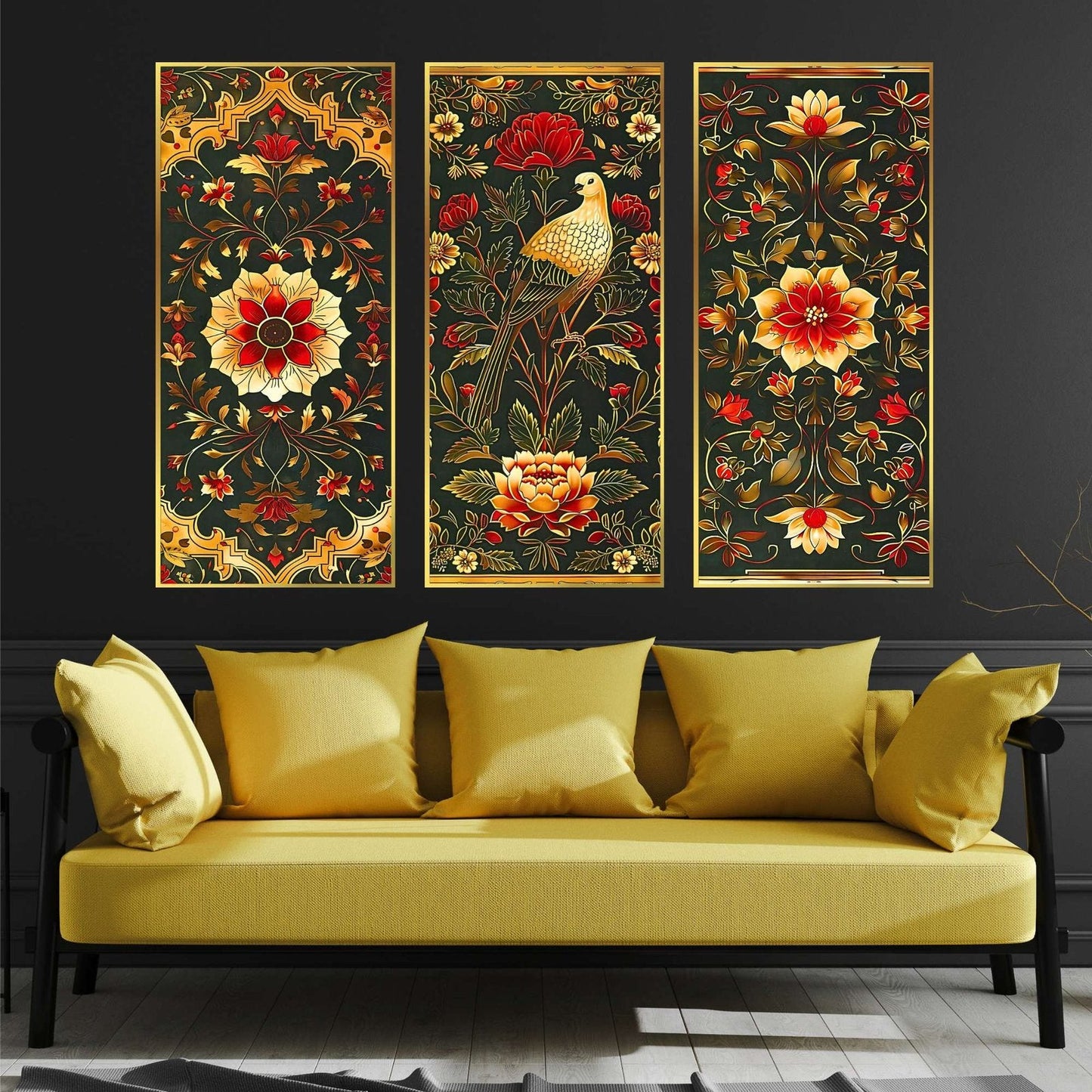Set of Three large Wall Paintings for Wall Dacoration Golden Framed Wall Paintings for Living Room &amp; Bedroom Wall Art for Home Decoration &amp; Office Wall Décor (14×11 inch CH-LGD3-6)
