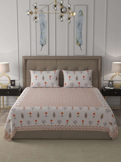 100% Pure Cotton Traditional Printed Bedsheet for Double Bed King Size Bedsheet with 2 Pillow Covers