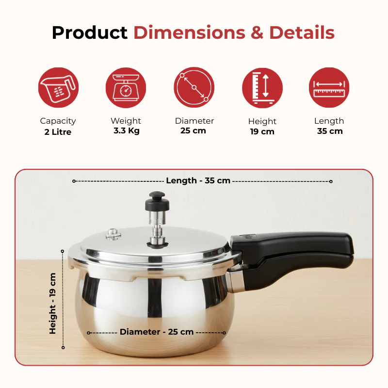Vinod Doniv Titanium Triply Stainless Steel Pressure Cooker 3L Induction Gas