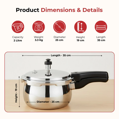 Vinod Doniv Titanium Triply Stainless Steel Pressure Cooker 3L Induction Gas