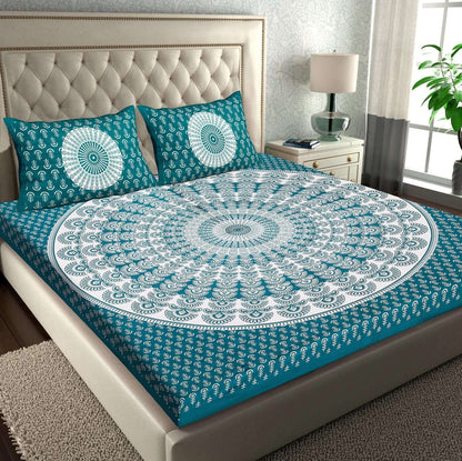 100% Pure Cotton Traditional Printed Bedsheet for Double Bed King Size Bedsheet with 2 Pillow Covers