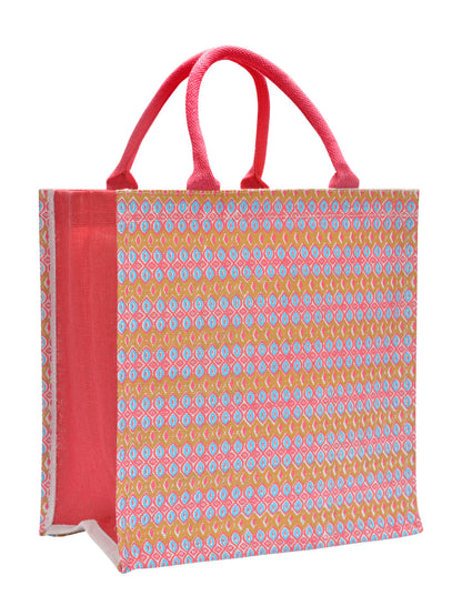 Jute Cottage Ribbon Motif Zipper Bag