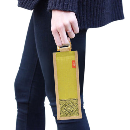 Jute Cottage Bottle Bag With Lace / Print