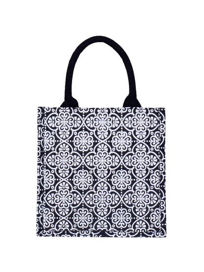Jute Cottage Mughal Print Zipper Lunch Bag 100% Genuine Jute