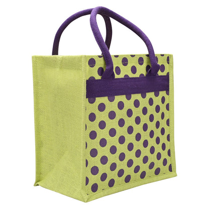 Jute Cottage Polka Dot Zipper Lunch Bag 100% Genuine Jute