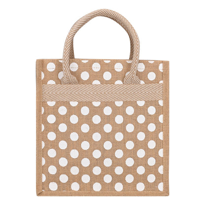 Jute Cottage Polka Dot Zipper Lunch Bag 100% Genuine Jute