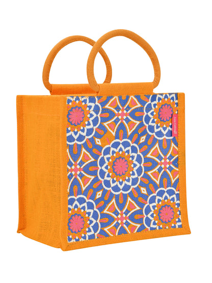 Jute Cottage Mughal Print Zipper Lunch Bag 100% Genuine Jute Bag
